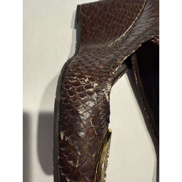 Tory Burch Sophie Wedge Chocolate Brown Leather Snakeskin Wedges Women's 7.5 - Picture 11 of 12
